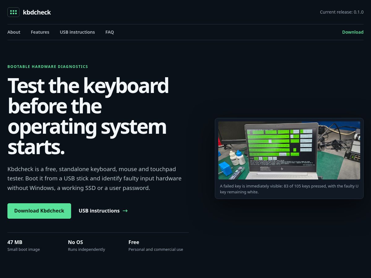 Landing-page snapshot of kbdcheck.com