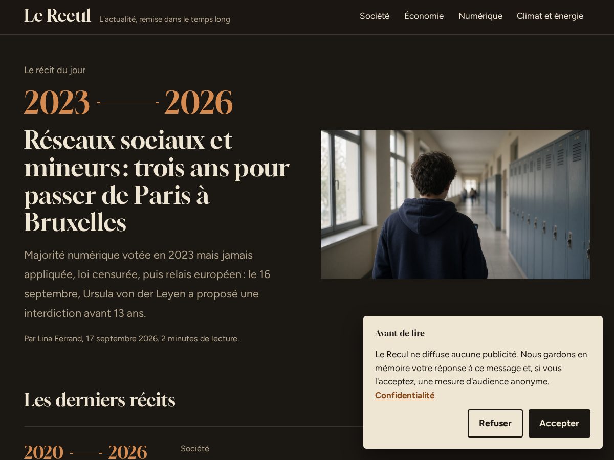 Landing-page snapshot of lerecul.info