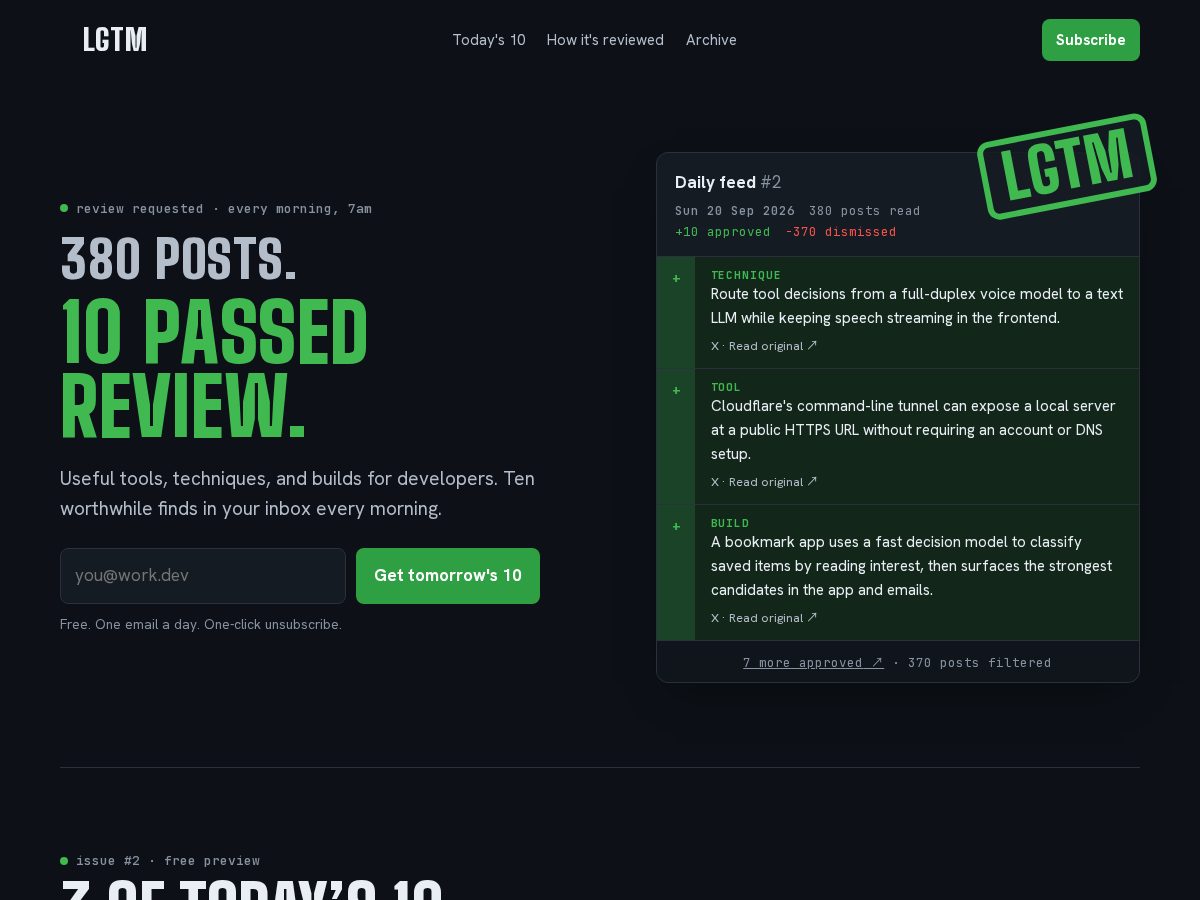 Landing-page snapshot of lgtm.news