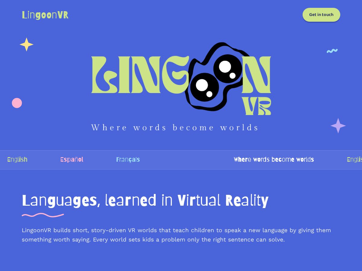 Landing-page snapshot of lingoonvr.com
