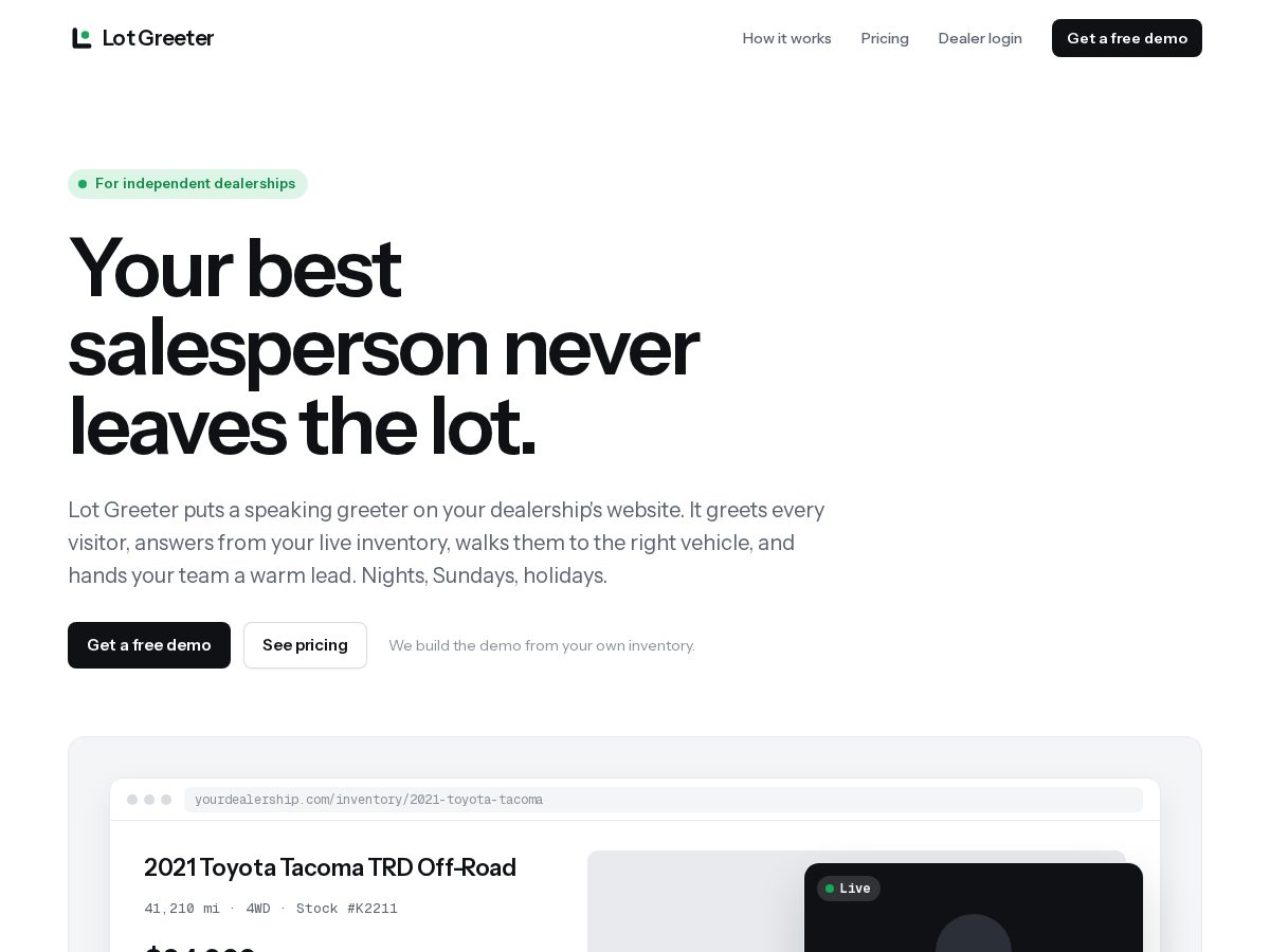 Landing-page snapshot of lotgreeter.com