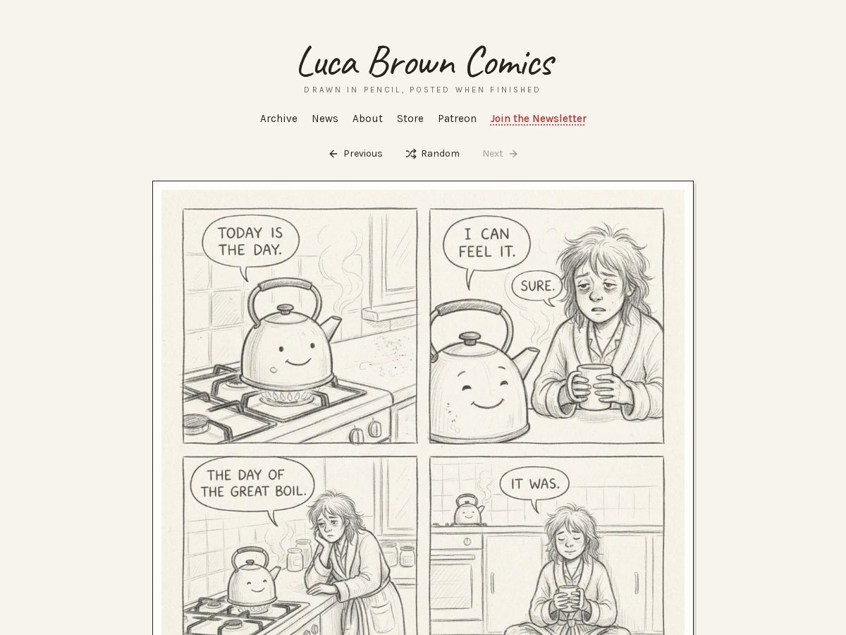 Landing-page snapshot of lucabrowncomics.com