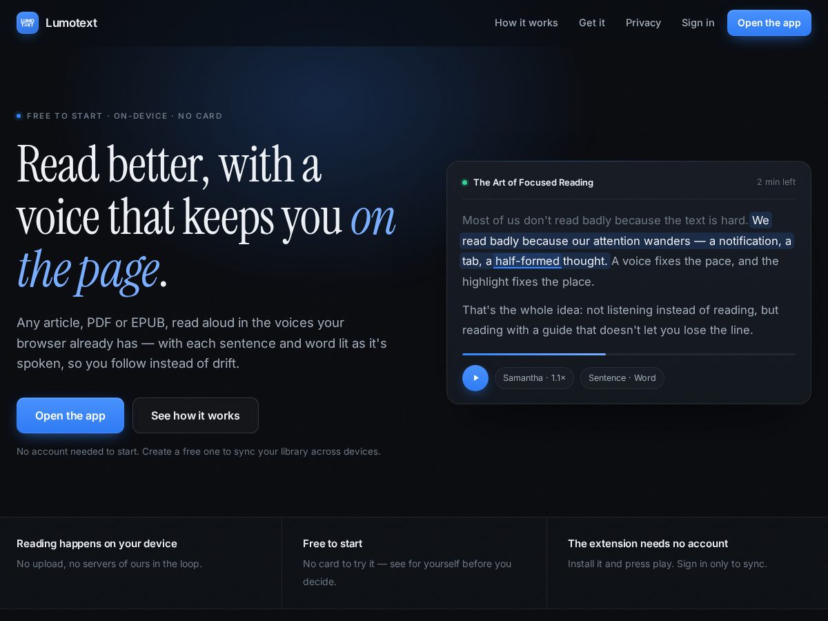 Landing-page snapshot of lumotext.com