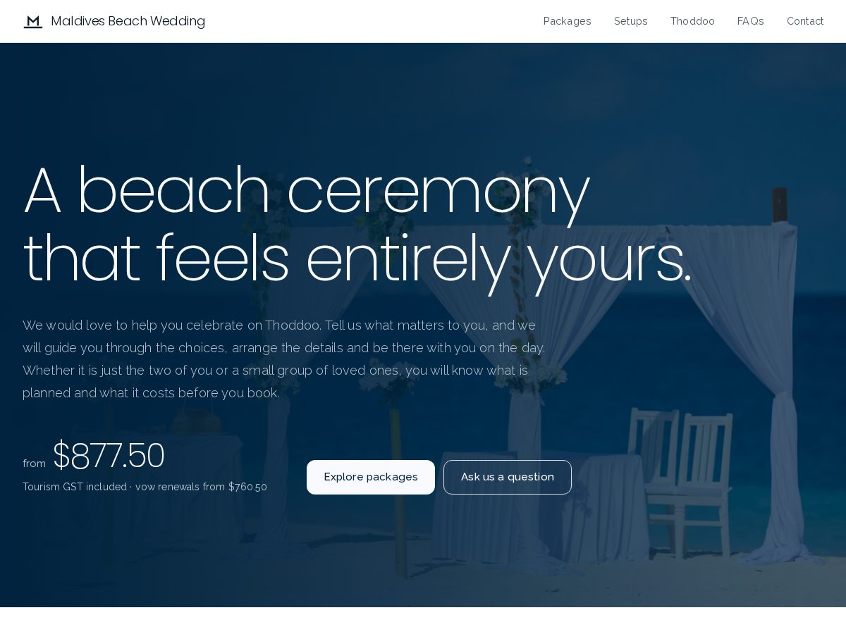 Landing-page snapshot of maldivesbeachwedding.com