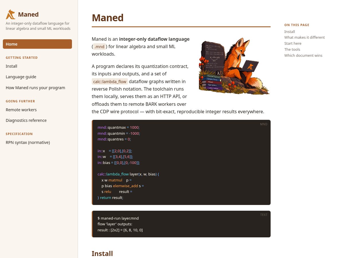 Landing-page snapshot of maned-lang.com