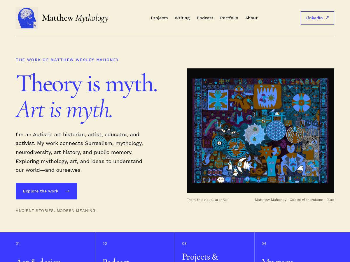 Landing-page snapshot of matthewmythology.com