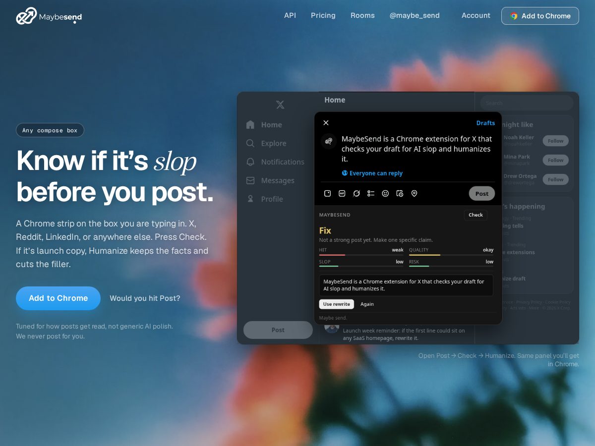 Landing-page snapshot of maybesend.com