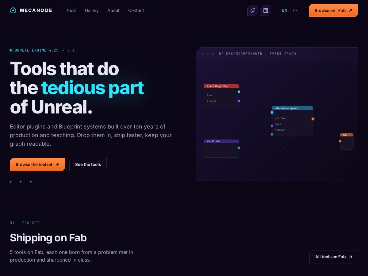 Landing-page snapshot of mecanode.com