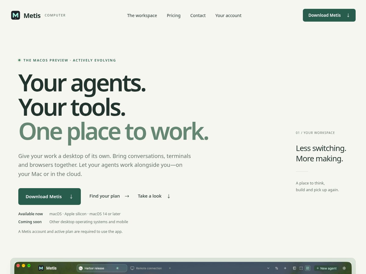 Landing-page snapshot of metis.computer