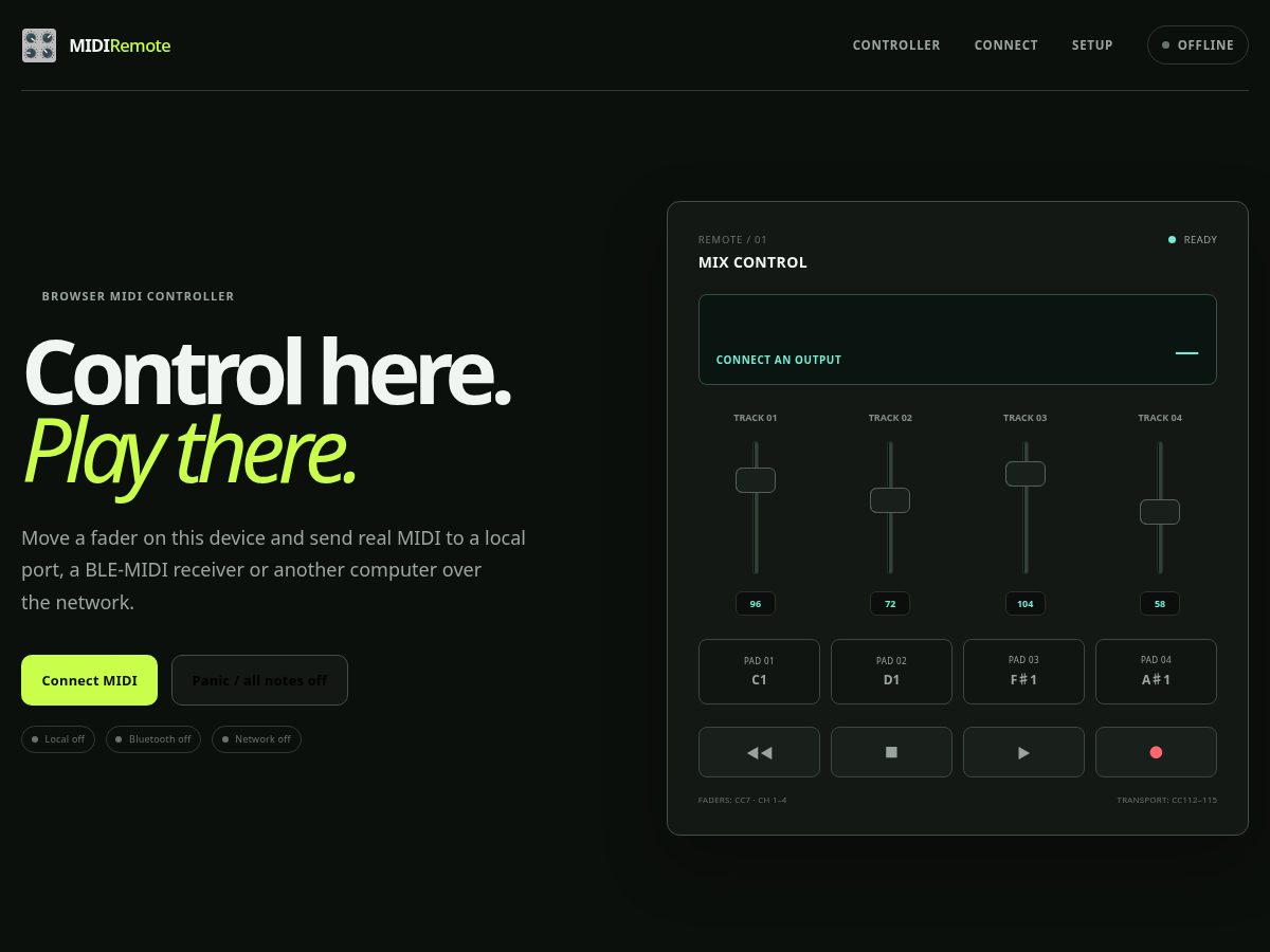Landing-page snapshot of midiremote.com