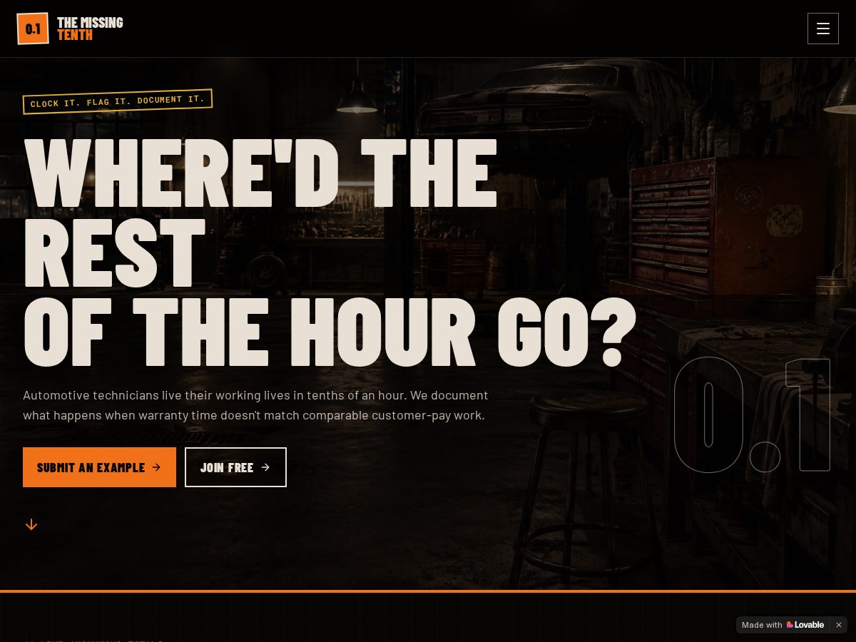 Landing-page snapshot of missingtenth.com