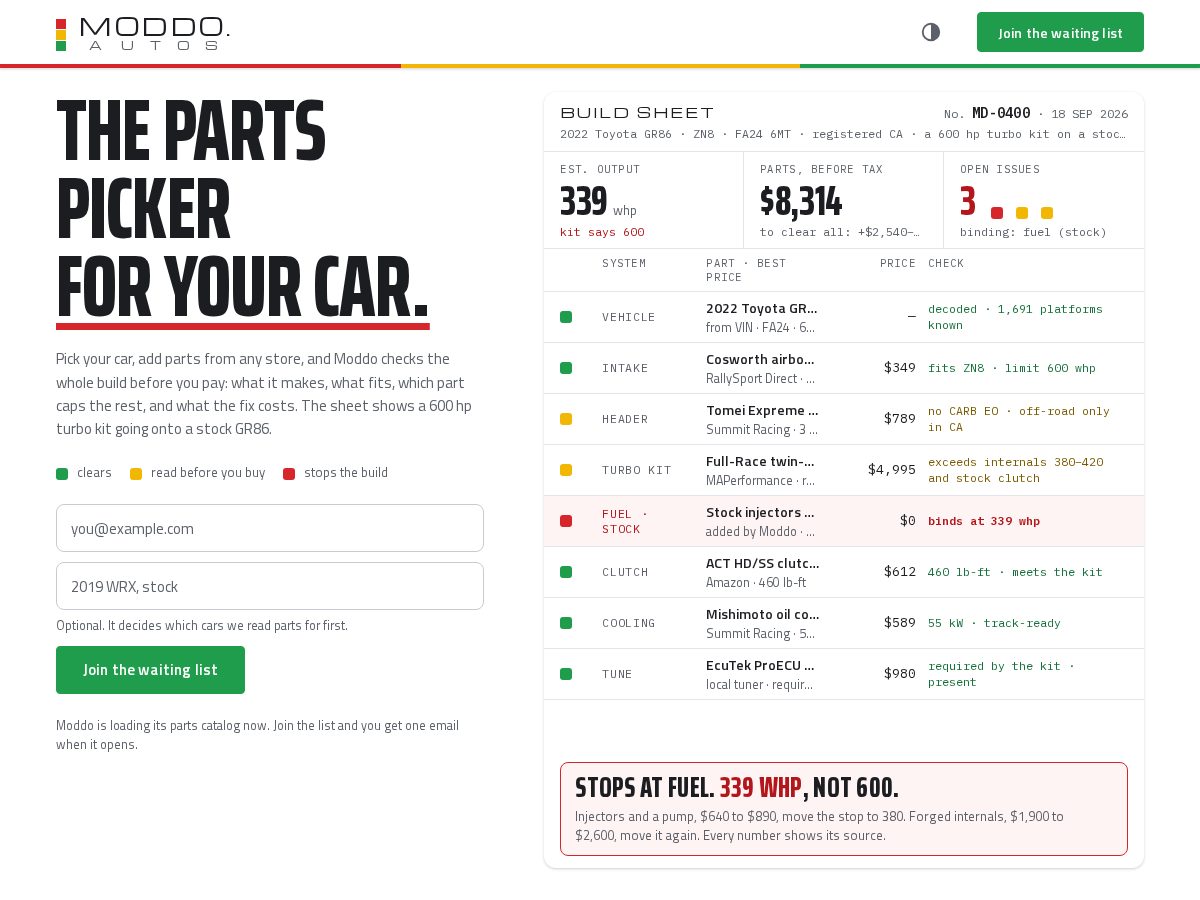 Landing-page snapshot of moddo.autos