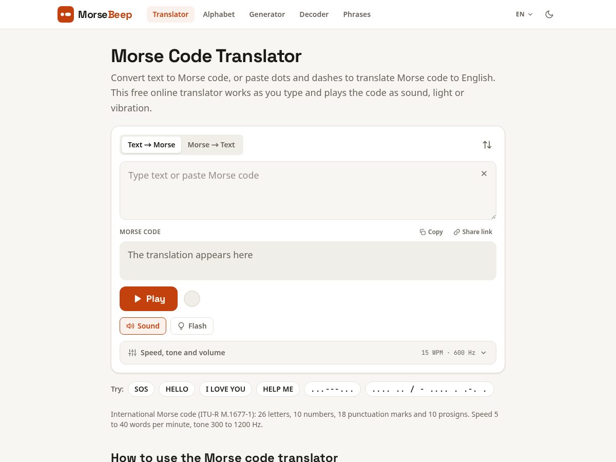 Landing-page snapshot of morsebeep.online