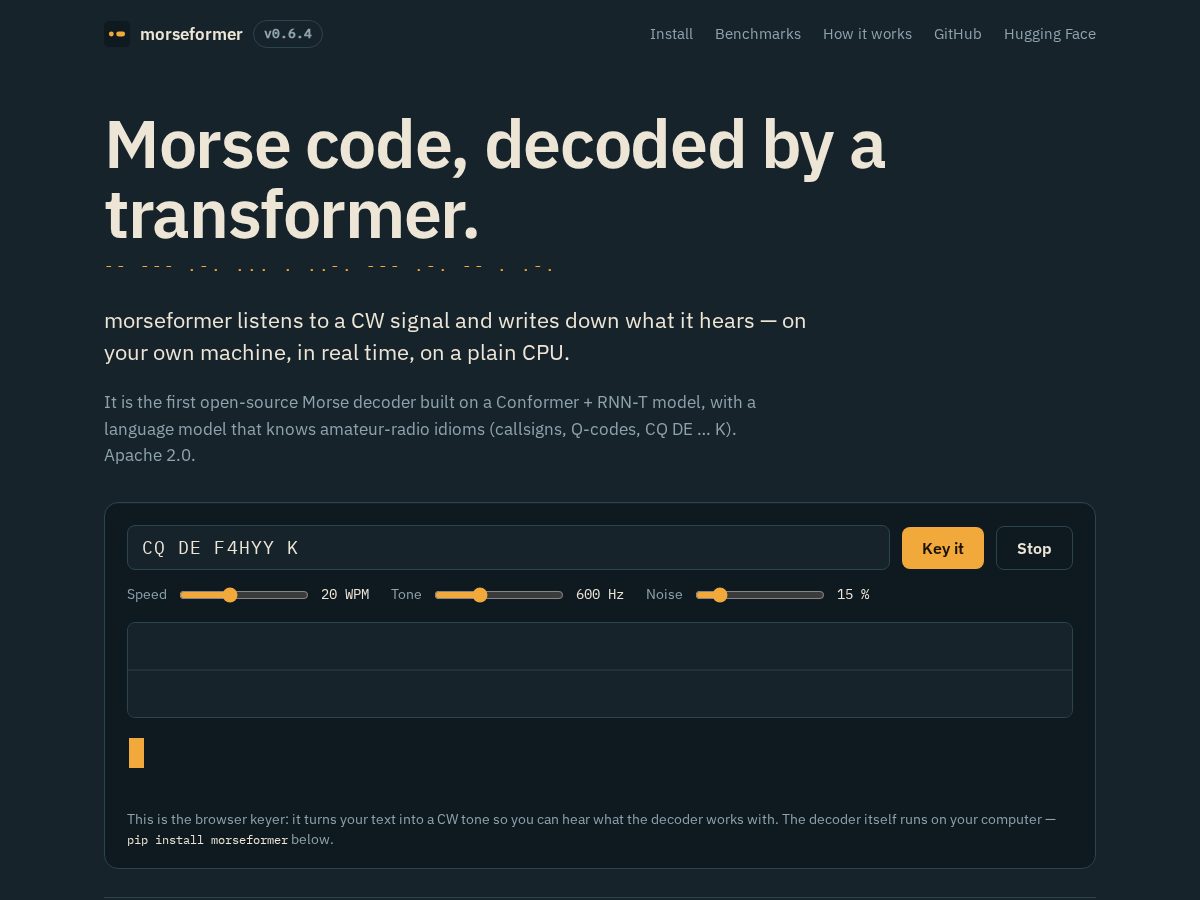 Landing-page snapshot of morseformer.com