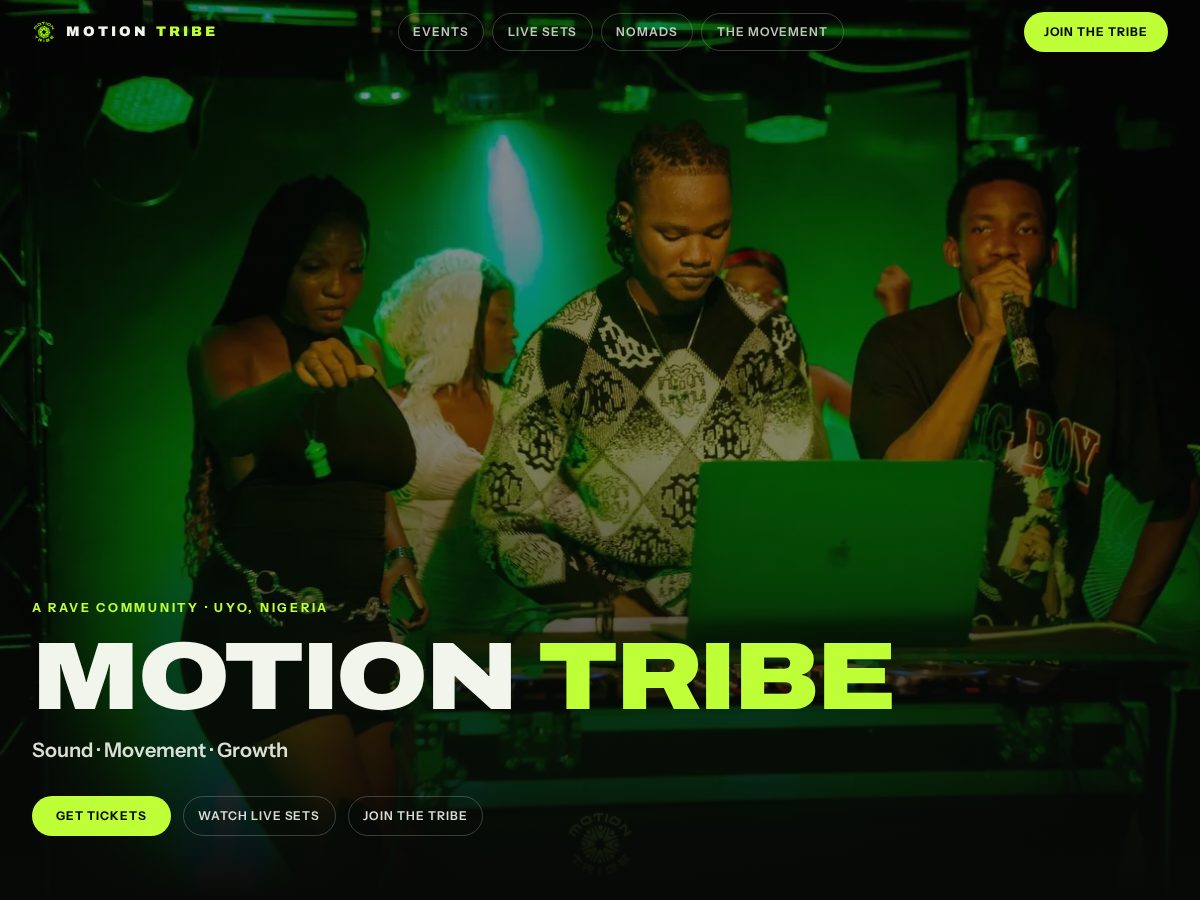 Landing-page snapshot of motiontribeconnect.com