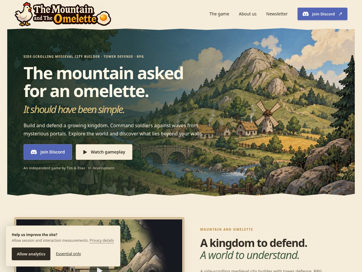 Landing-page snapshot of mountainandomelette.com