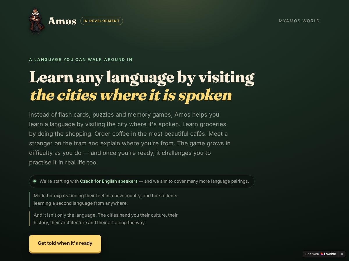 Landing-page snapshot of myamos.world