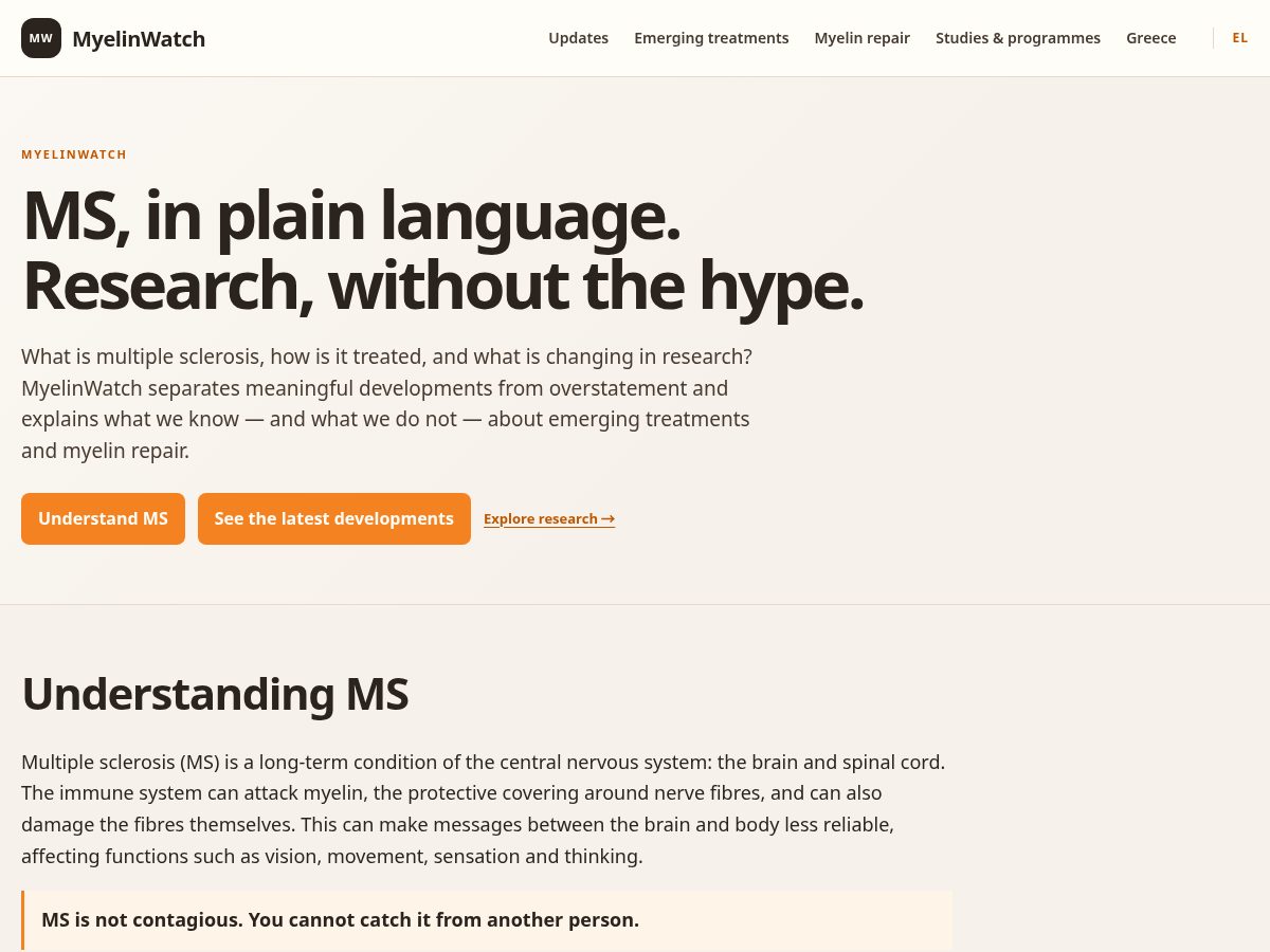 Landing-page snapshot of myelinwatch.com