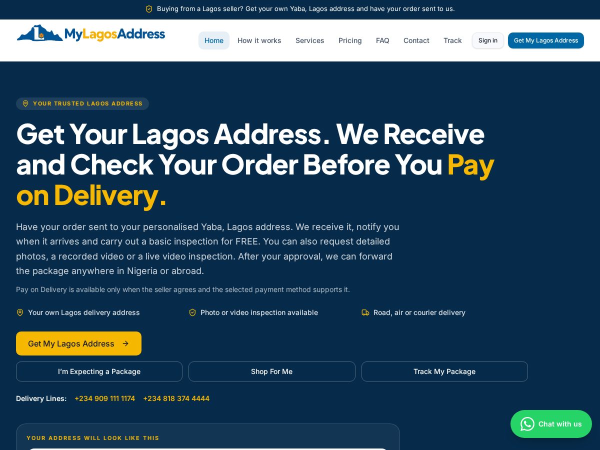 Landing-page snapshot of mylagosaddress.com