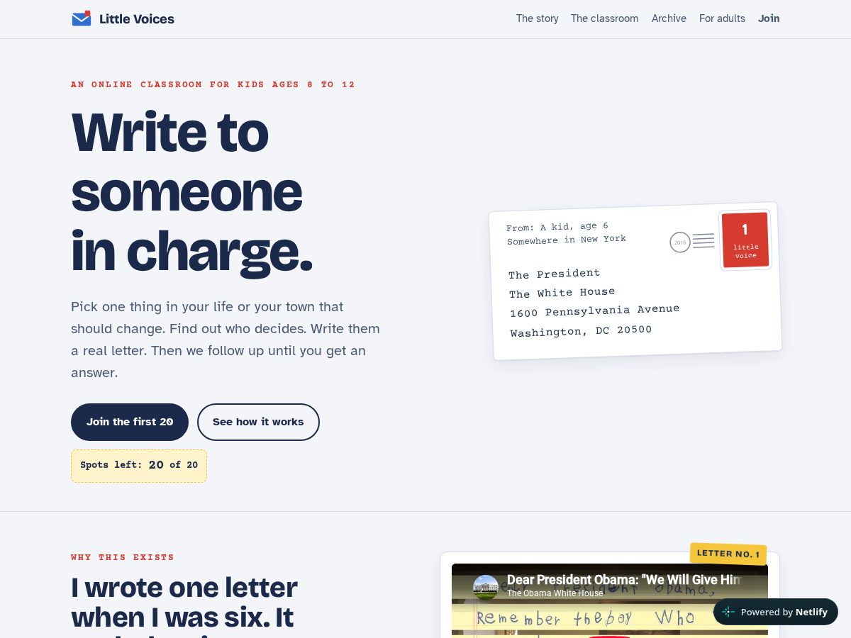 Landing-page snapshot of mylittlevoice.org
