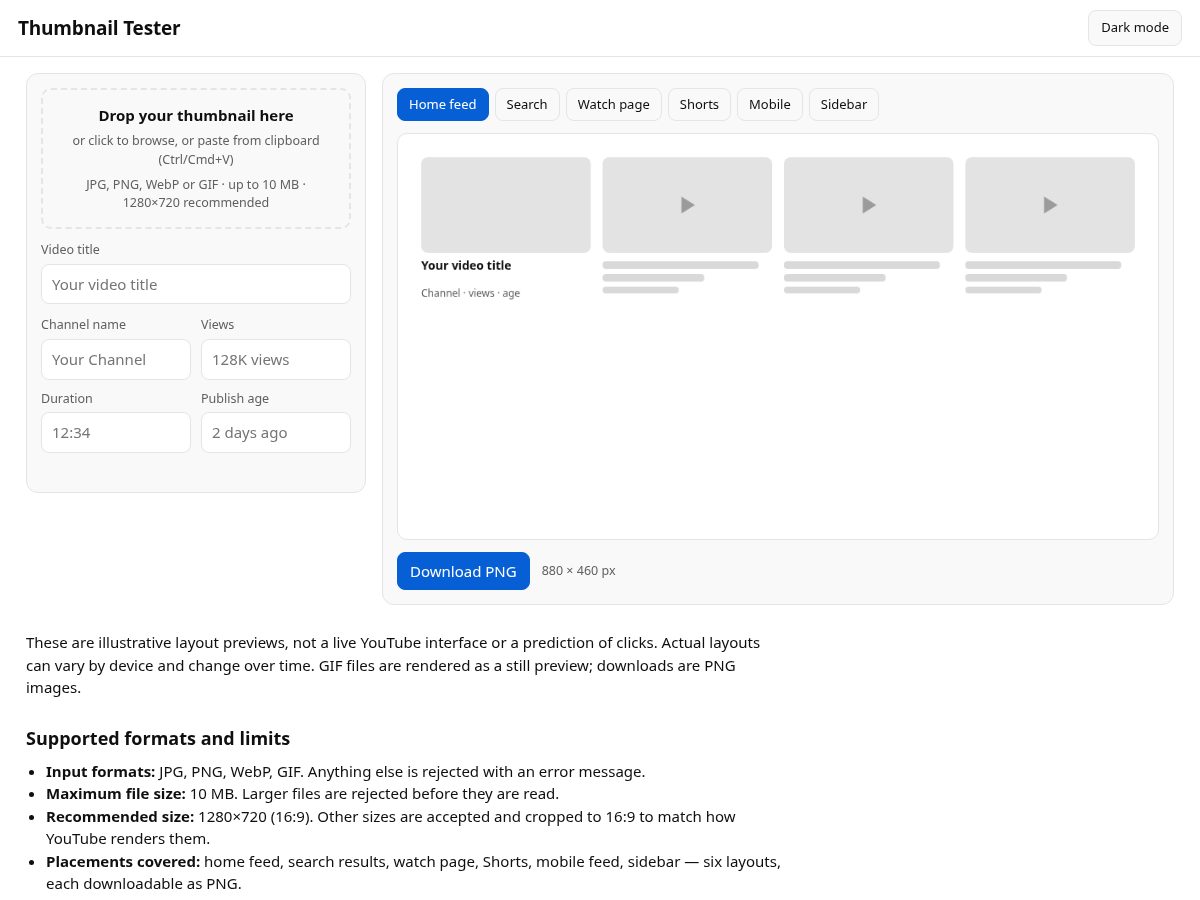 Landing-page snapshot of mythumbtester.com