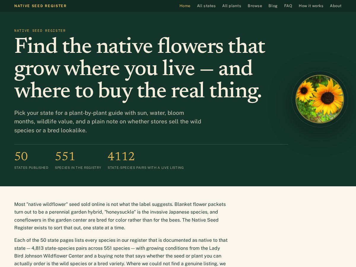 Landing-page snapshot of nativeseeddirectory.com