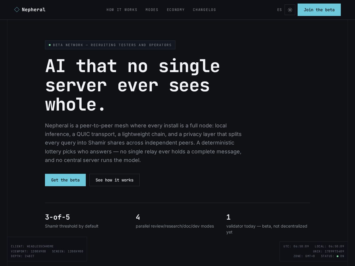 Landing-page snapshot of nepheral.net