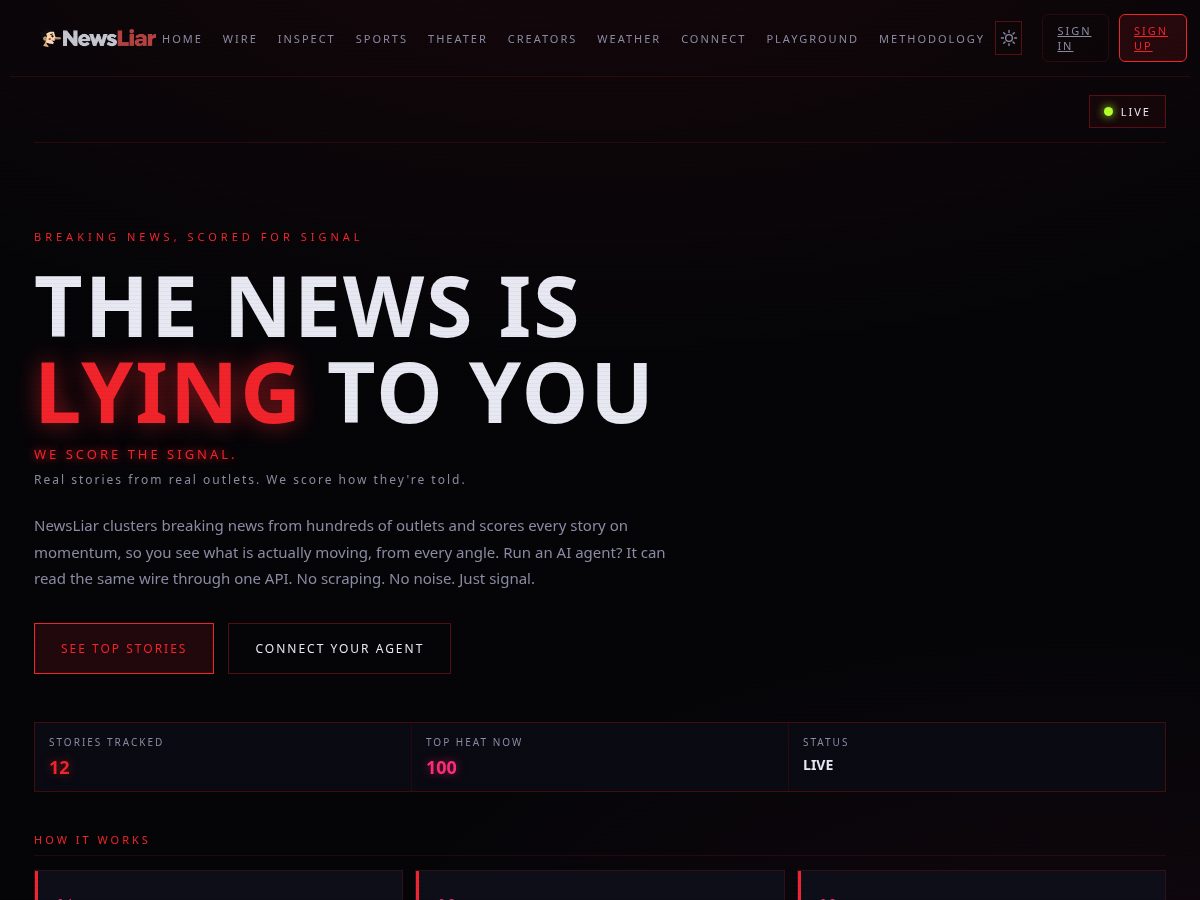 Landing-page snapshot of newsliar.com