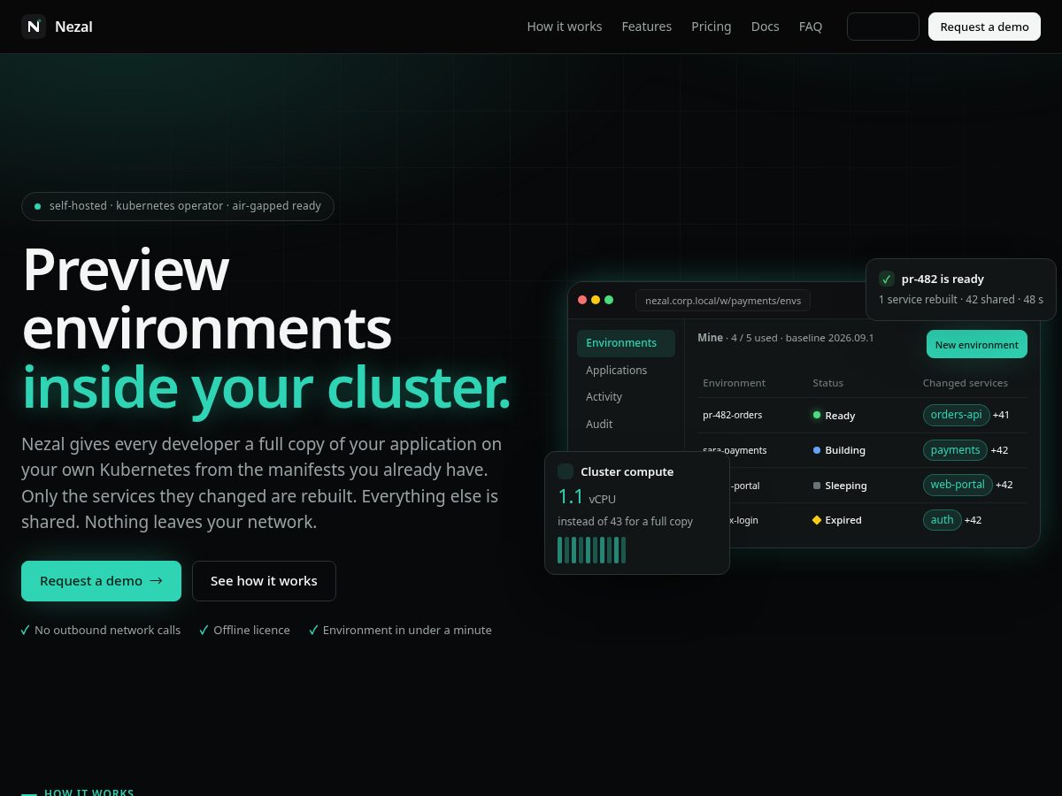Landing-page snapshot of nezal.dev