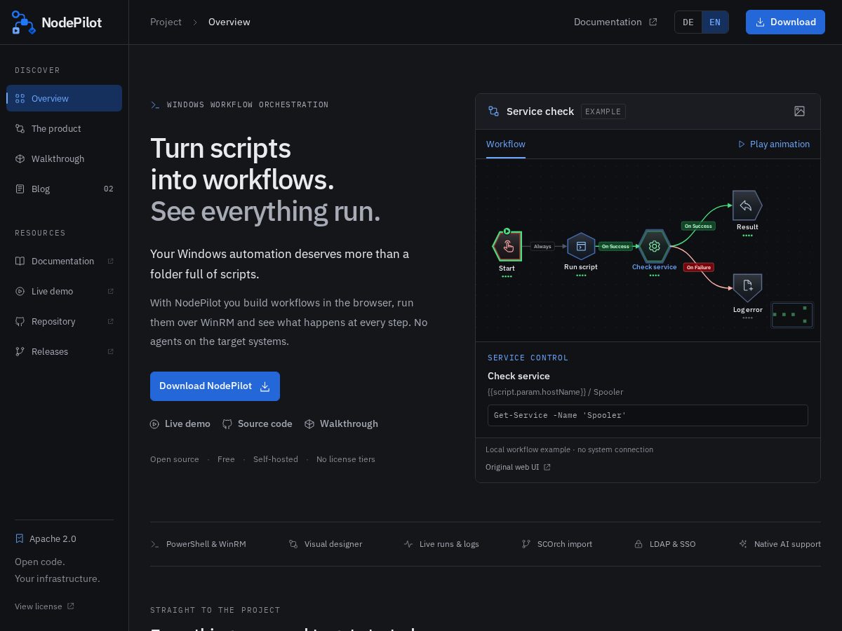 Landing-page snapshot of nodepilot.run