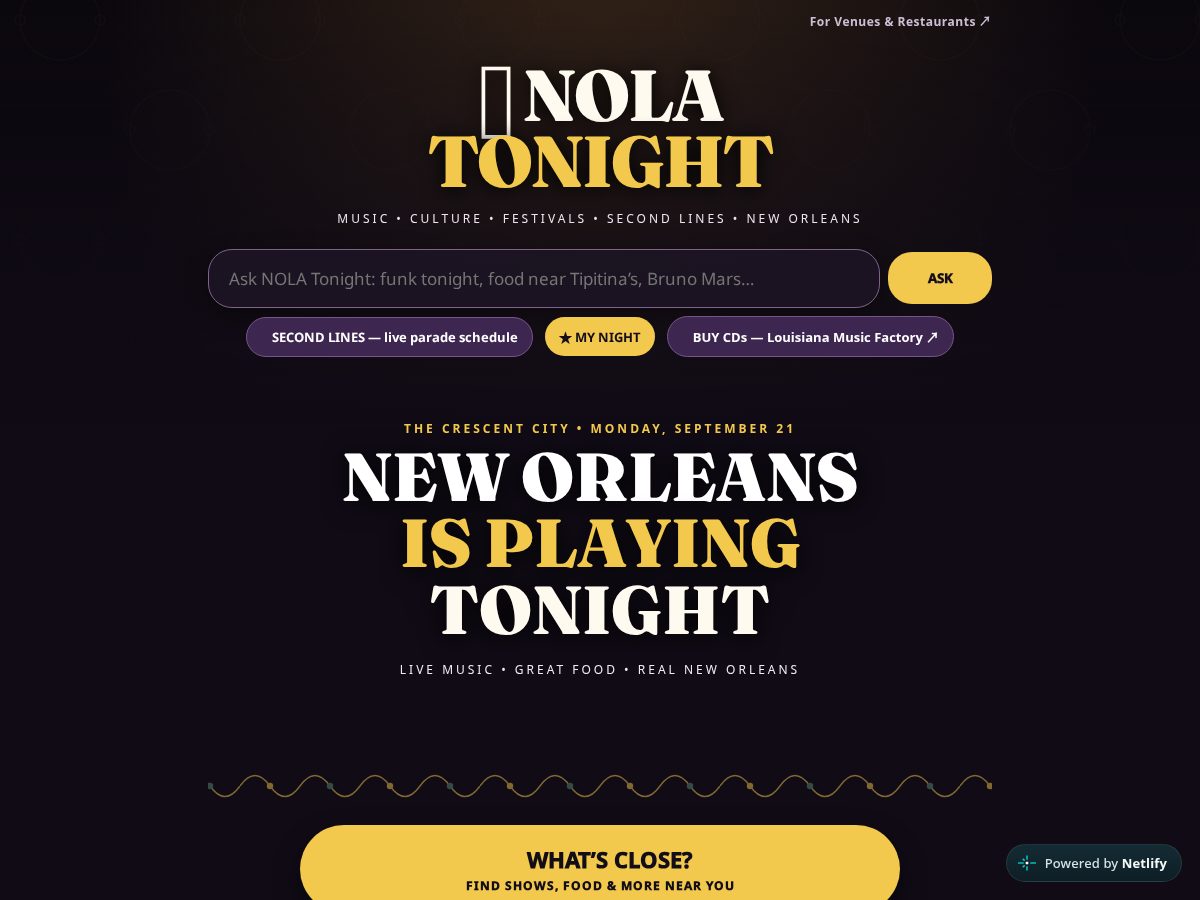 Landing-page snapshot of nolatonight.com