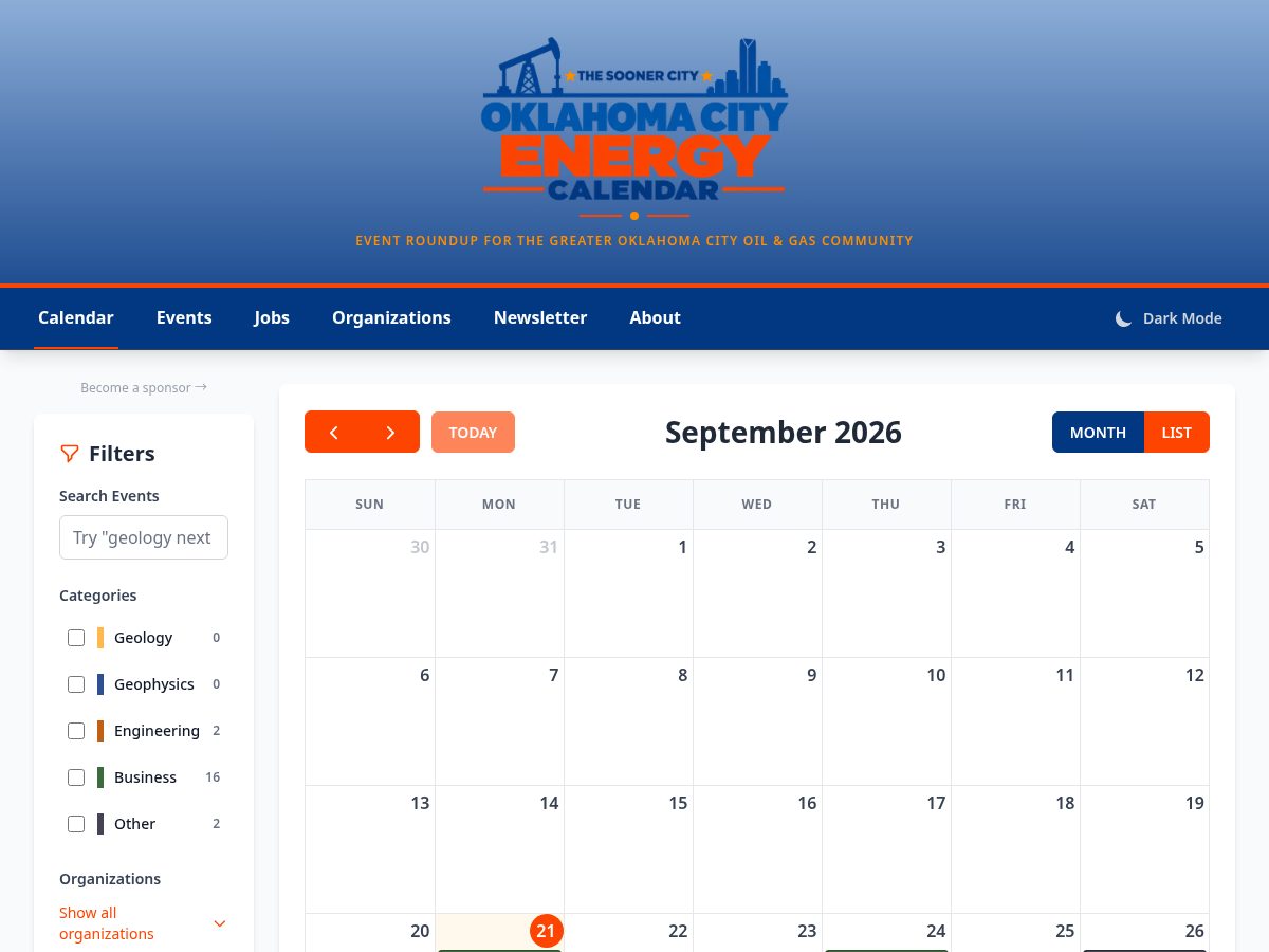 Landing-page snapshot of okcenergycalendar.com