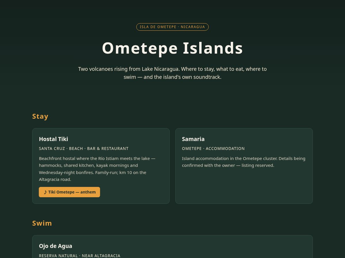 Landing-page snapshot of ometepeislands.com