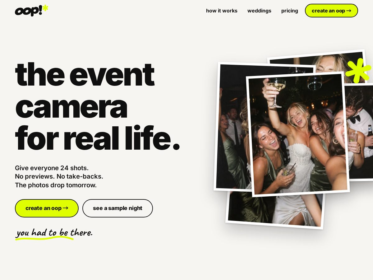 Landing-page snapshot of oop.camera