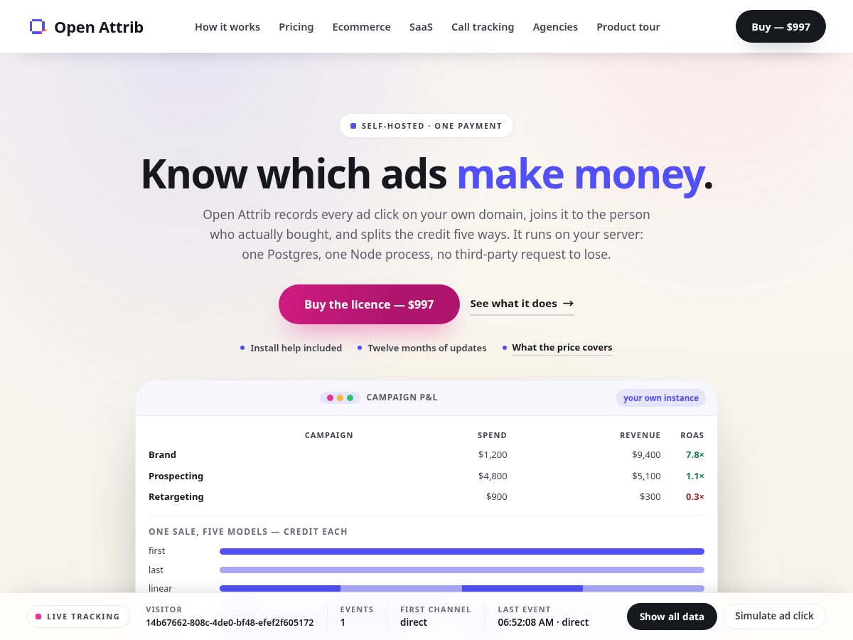 Landing-page snapshot of openattrib.com