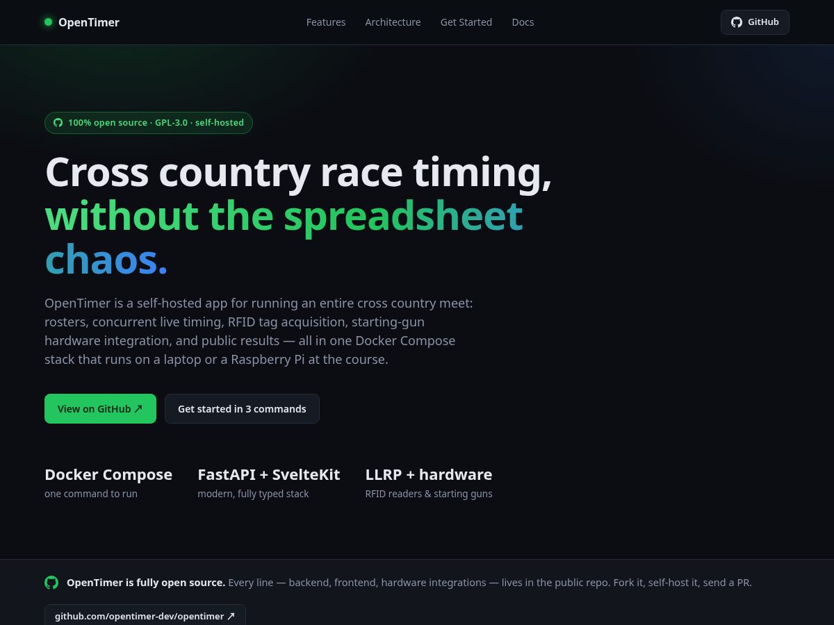 Landing-page snapshot of opentimer.dev