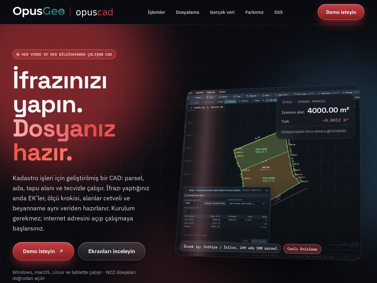 Landing-page snapshot of opuscad.com
