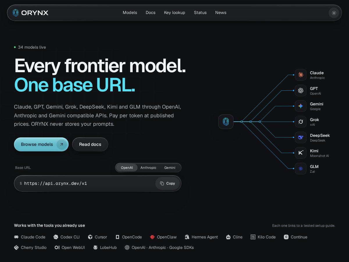 Landing-page snapshot of orynx.dev