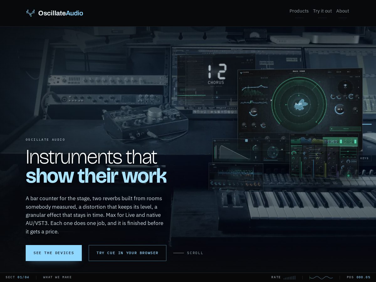 Landing-page snapshot of oscillateaudio.com