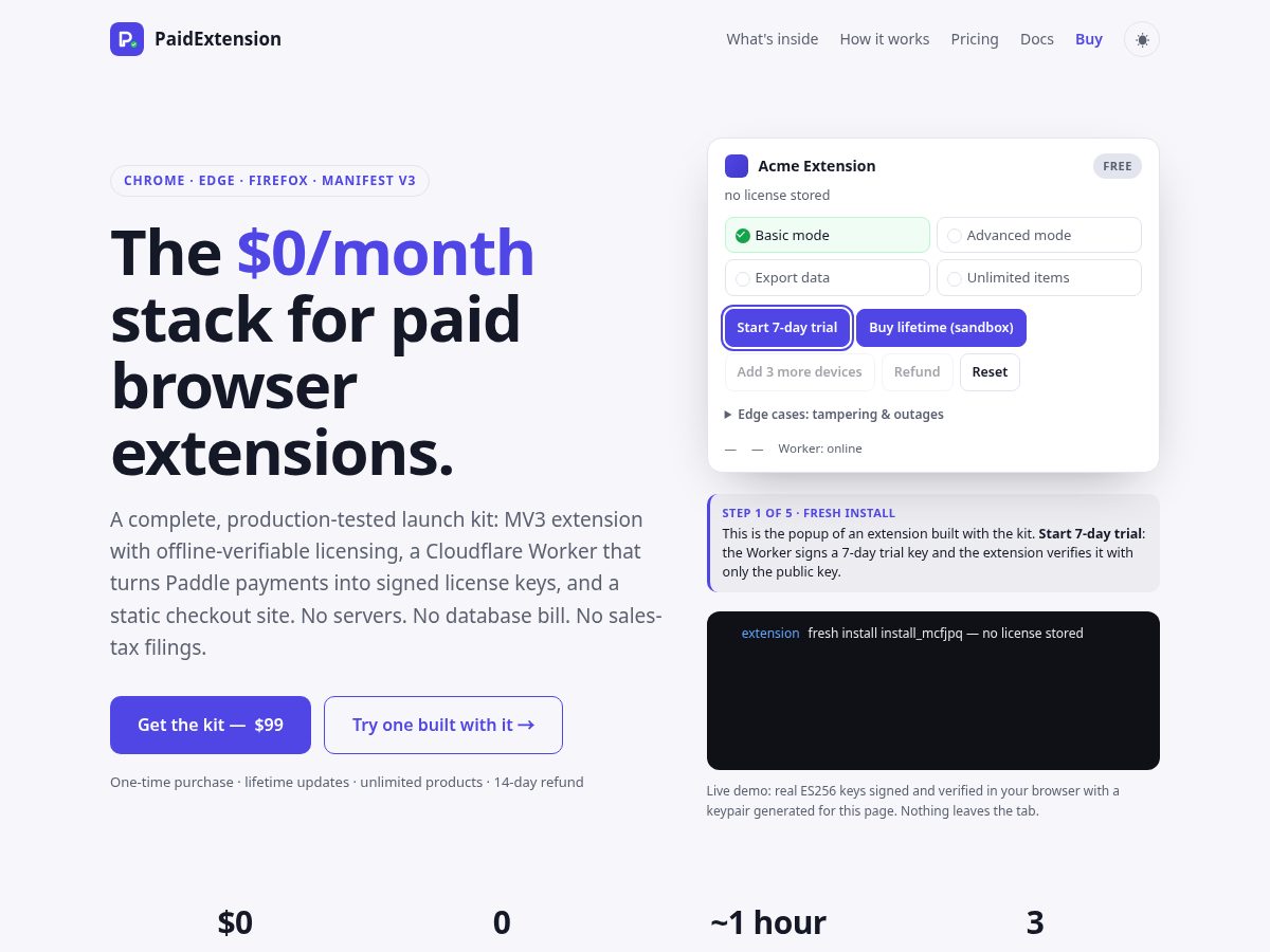 Landing-page snapshot of paidextension.com