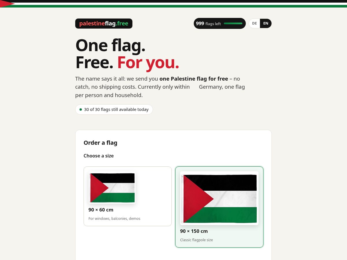 Landing-page snapshot of palestineflag.free