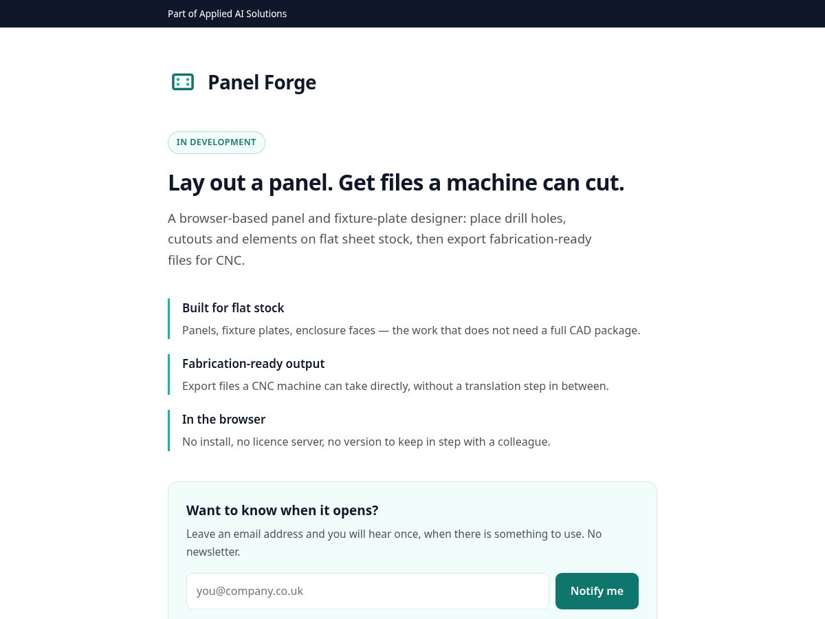 Landing-page snapshot of panelcamcut.com