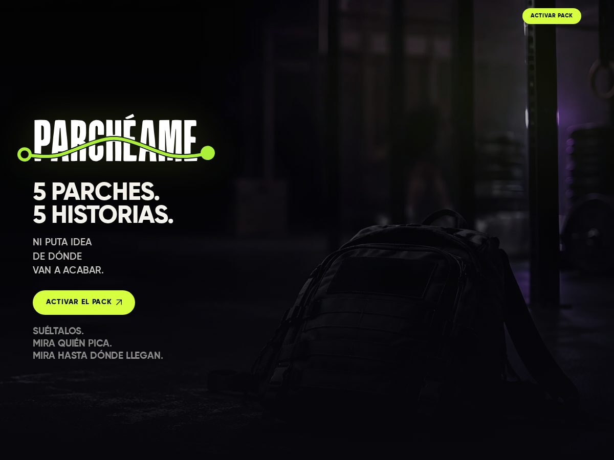 Landing-page snapshot of parcheame.com