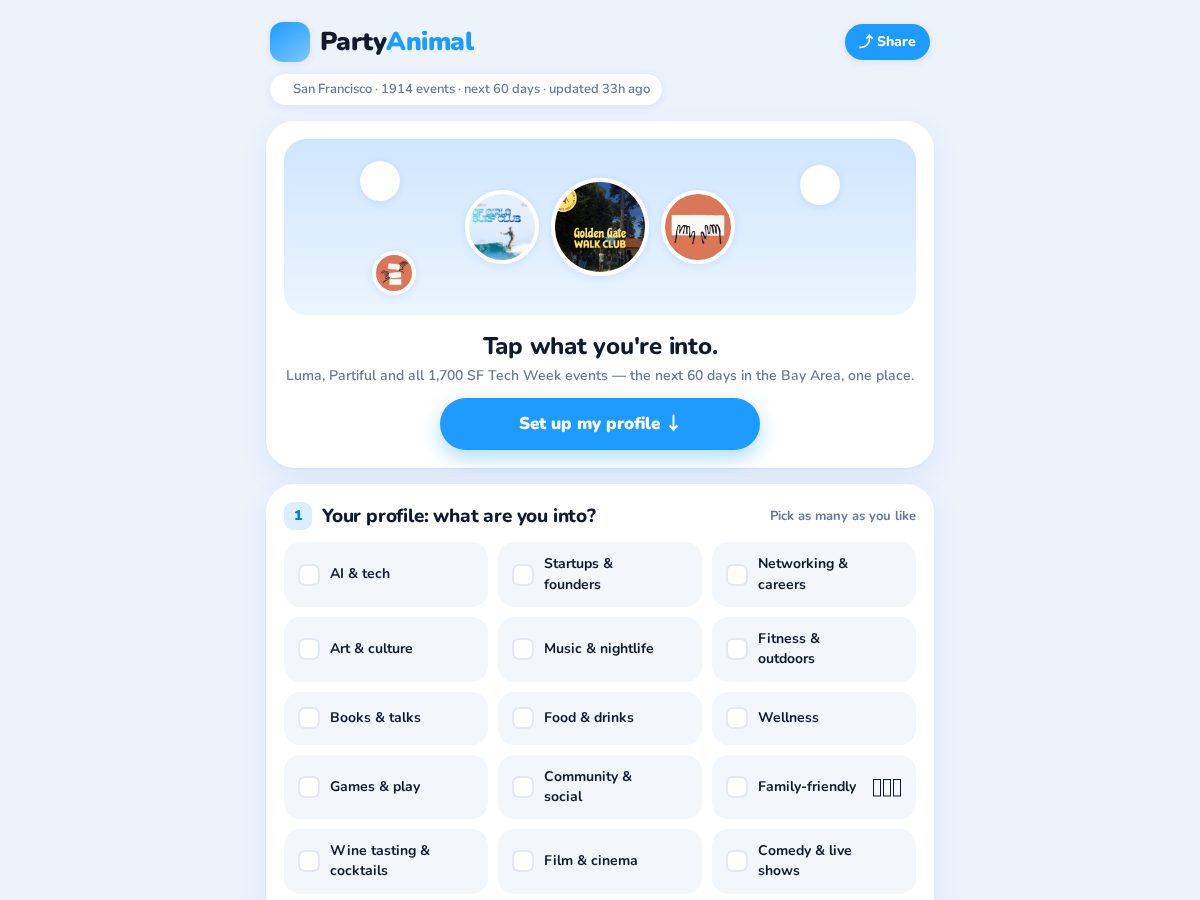 Landing-page snapshot of partyanimalsf.com
