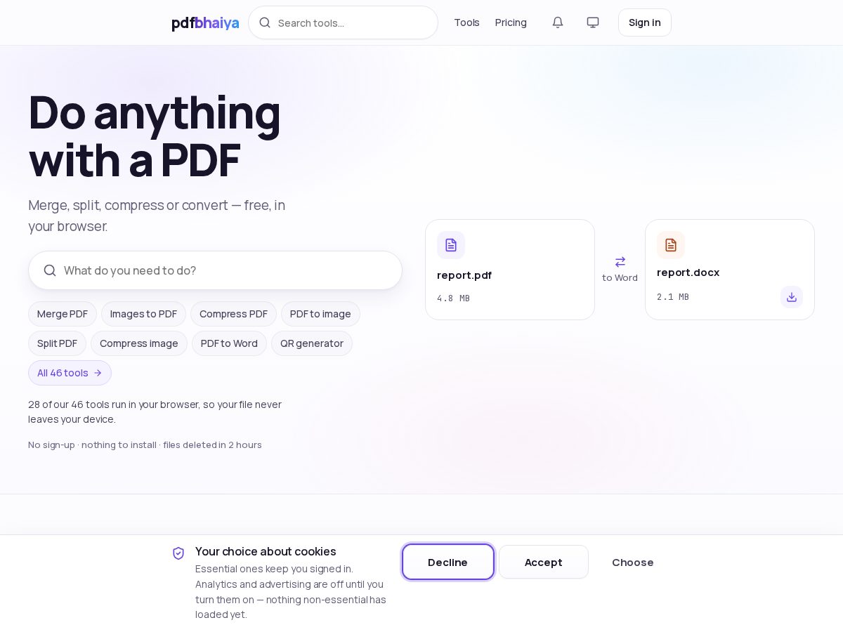 Landing-page snapshot of pdfbhaiya.com