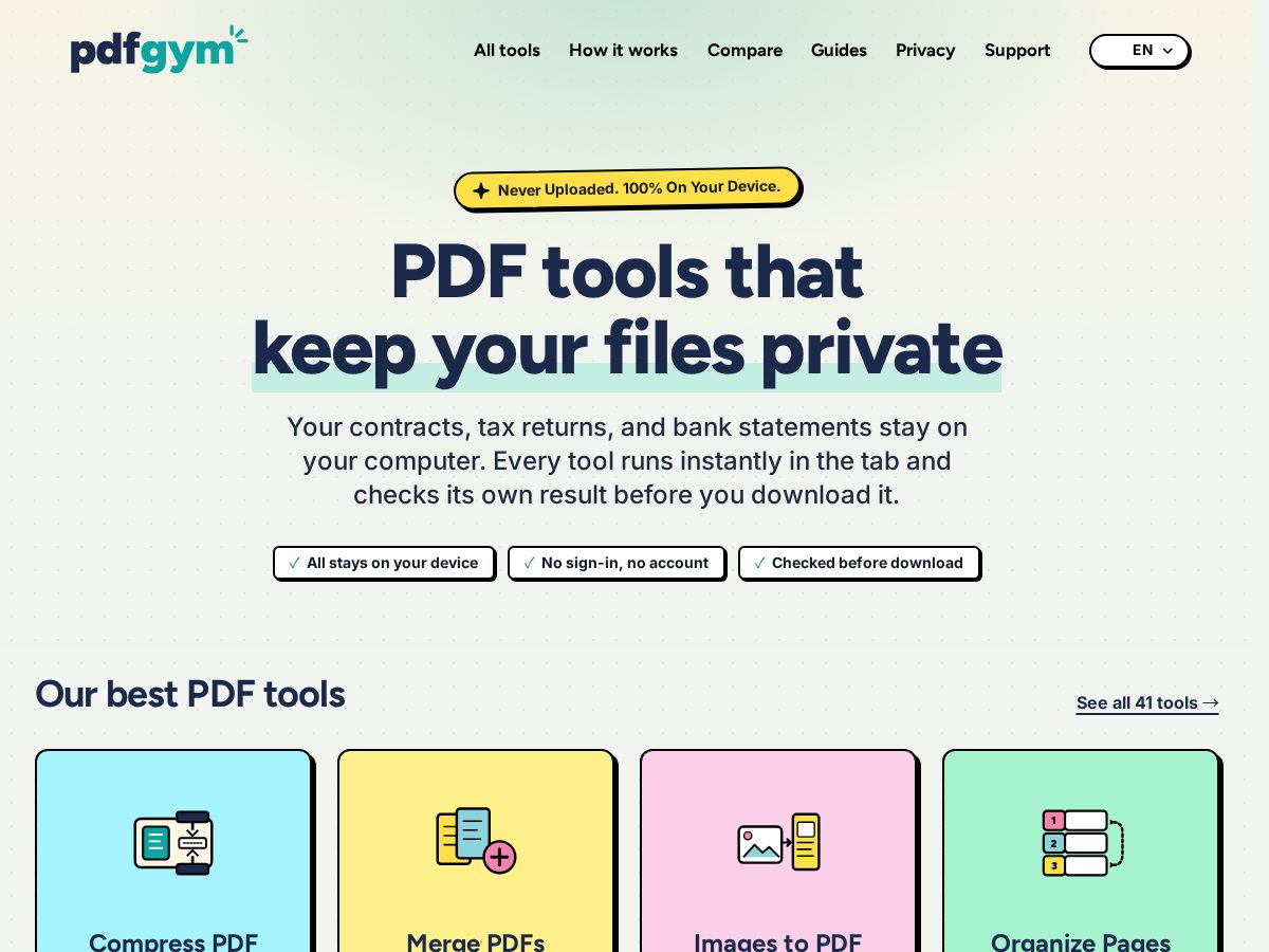 Landing-page snapshot of pdfgym.com