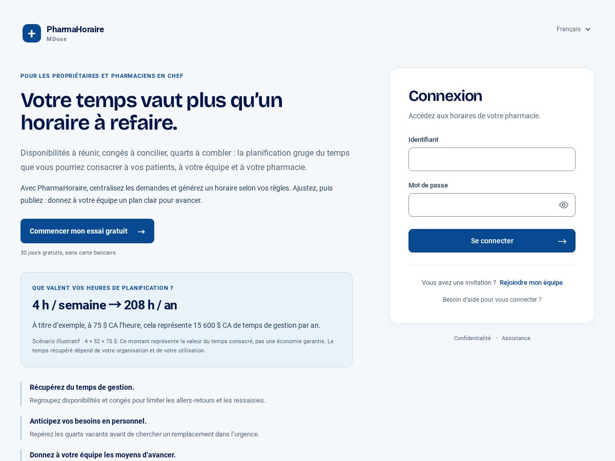 Landing-page snapshot of pharmahoraire.com