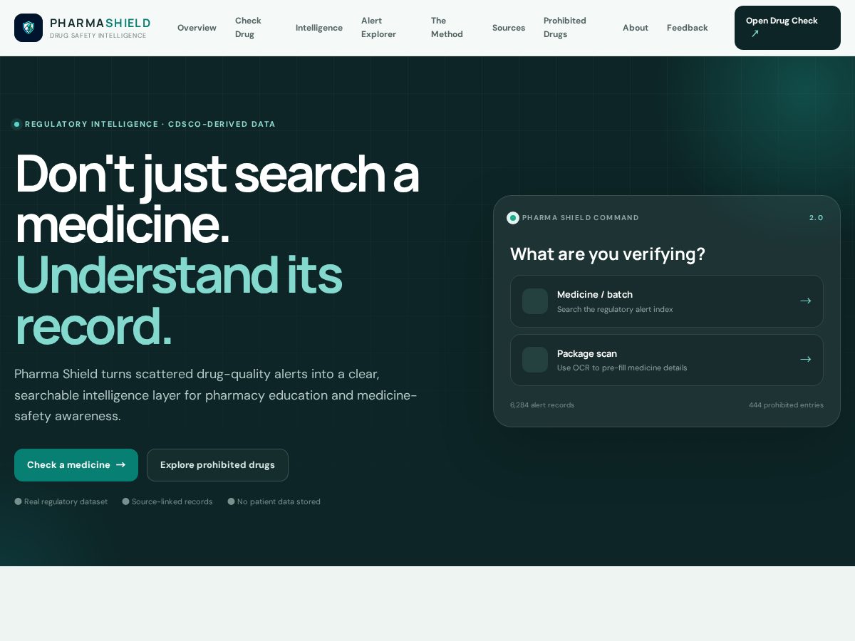 Landing-page snapshot of pharmashield.xyz