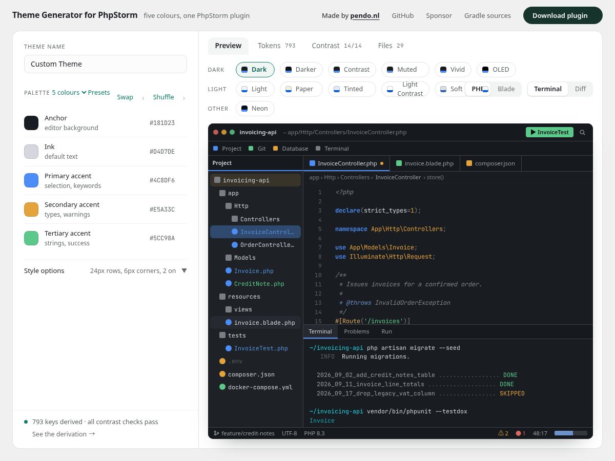 Landing-page snapshot of phpstorm-theme-generator.com