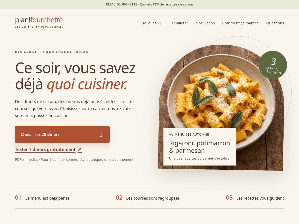 Landing-page snapshot of planifourchette.com